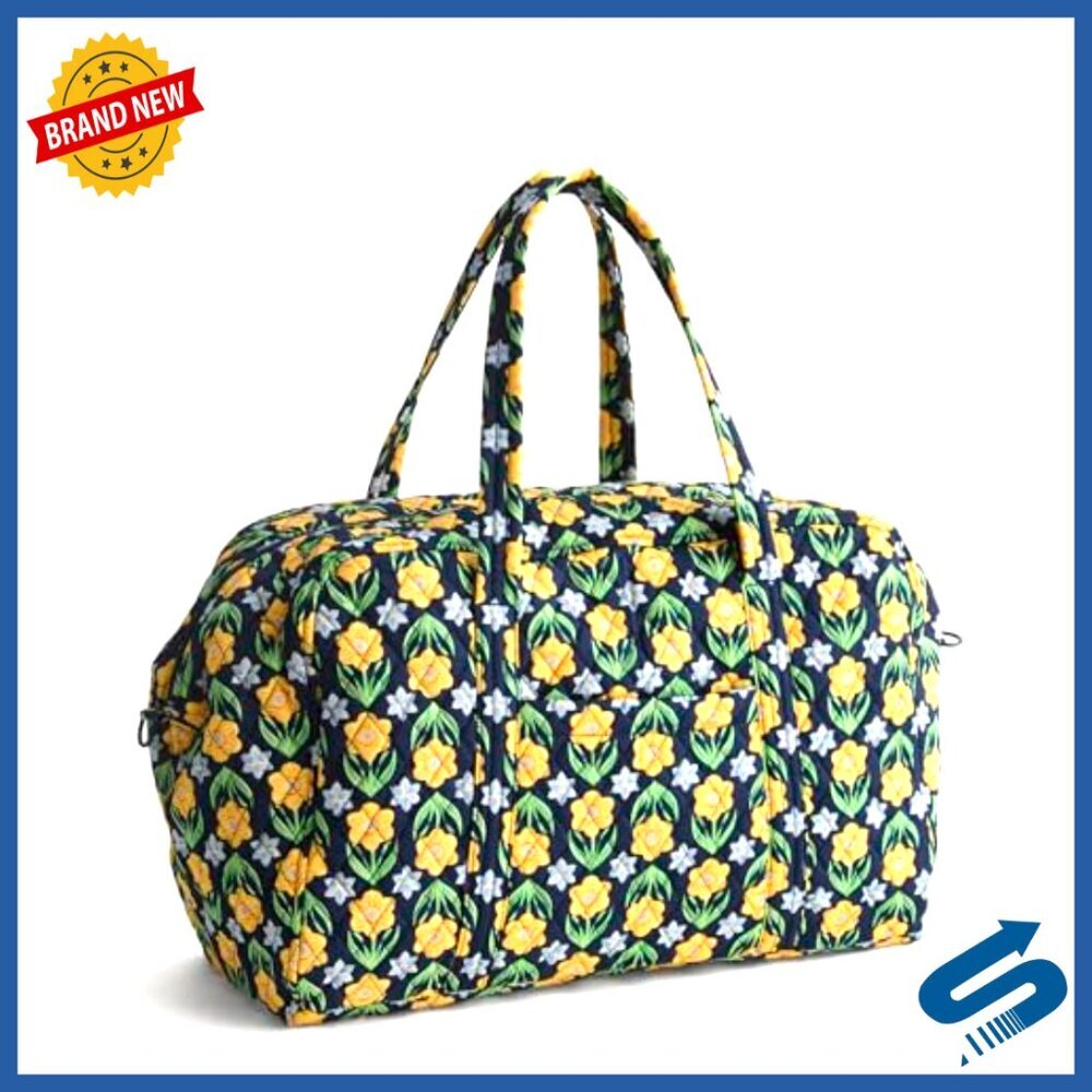 Large Cotton Weekender Travel Duffel with Laptop Compartment & Trolley Sleeve - Picture 3 of 7